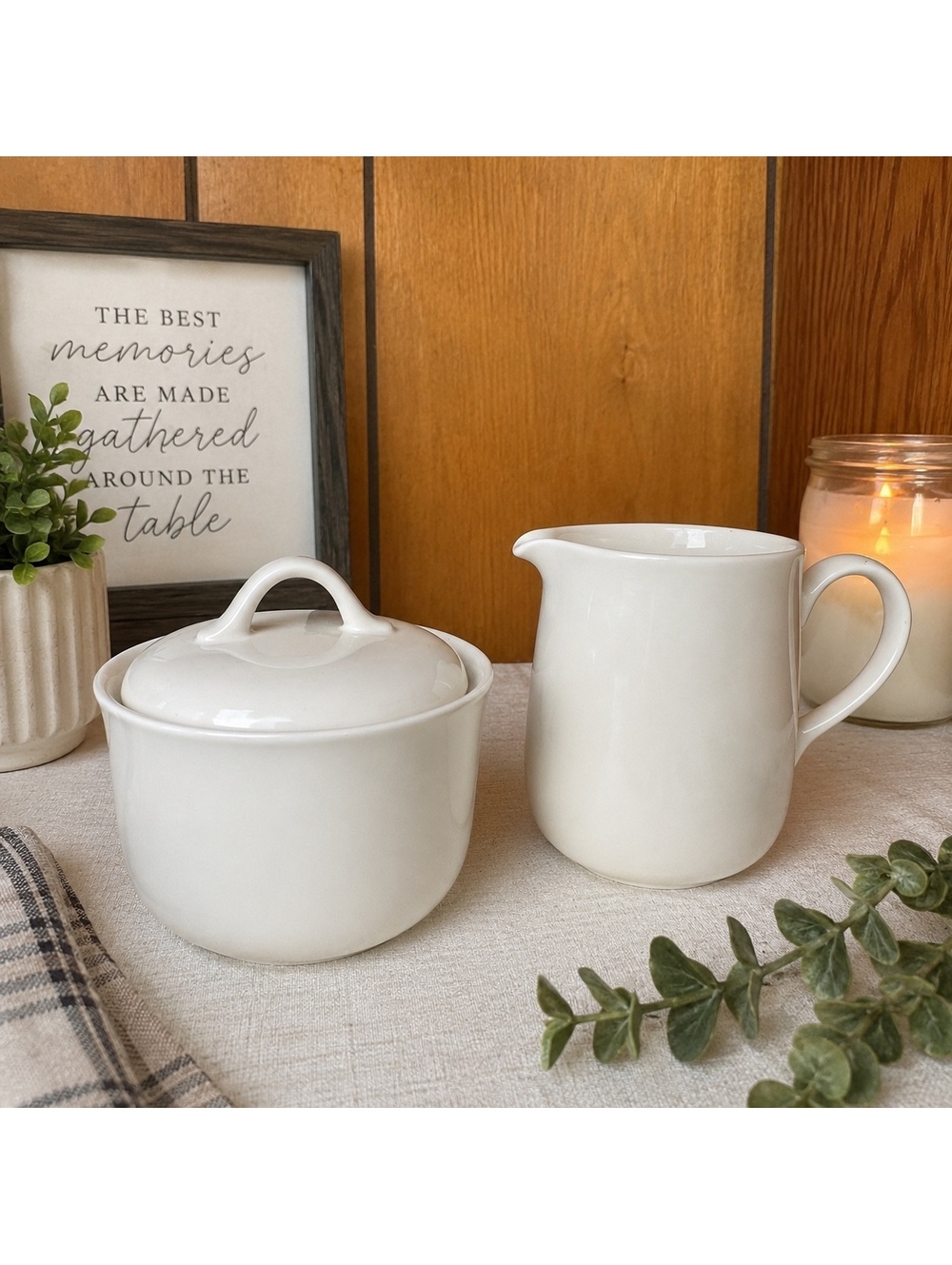 Vintage Corning White Creamer And Sugar Bowl Set Ceramic Minimalist Kitchen